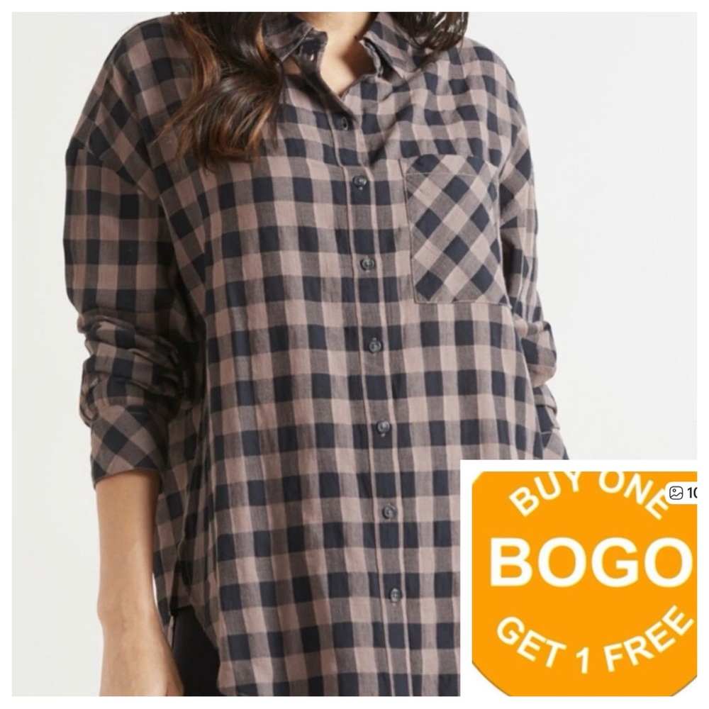 Sanctuary Button Down Top Plaid black/brown Bianca Size med